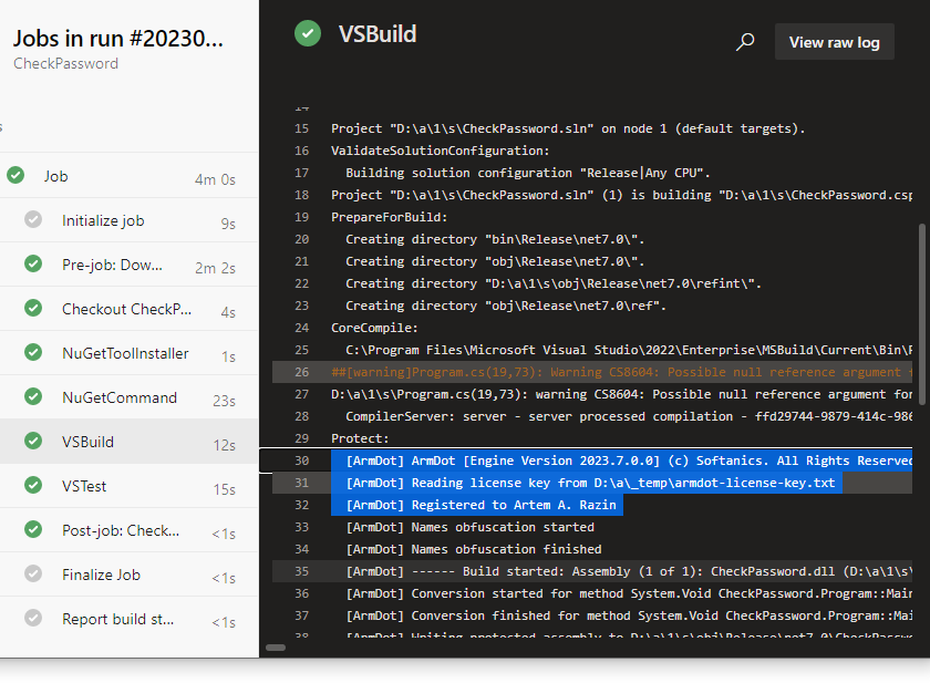 Pipeline uses license file